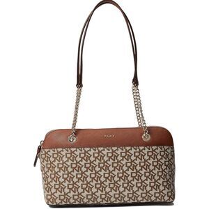 DKNY‎ Signature Brown Monogram Chain Shoulder Bag Purse Classic Designer Handbag